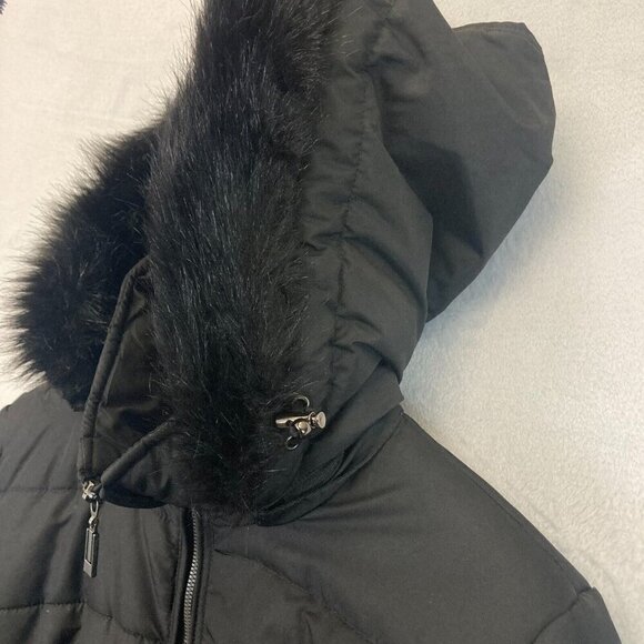 Susan Graver Black Quilted Puffer Coat Womens Small S Removable Faux Fur Hood - Picture 16 of 16